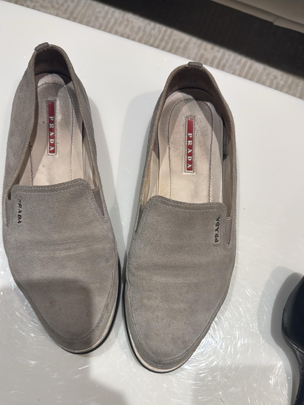 Prada Light Taupe Suede Slip-Ons